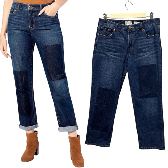 LOGO by Lori Goldstein Jeans Womens Size 10 P Shadow Patch Boyfriend Dark Wash - Picture 1 of 11